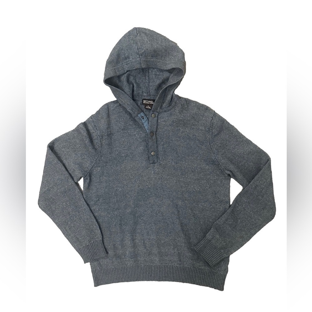 Michael Kors Hooded Wool Sweater Men’s XL Blue CottageCore Cozy Outdoor See Pics